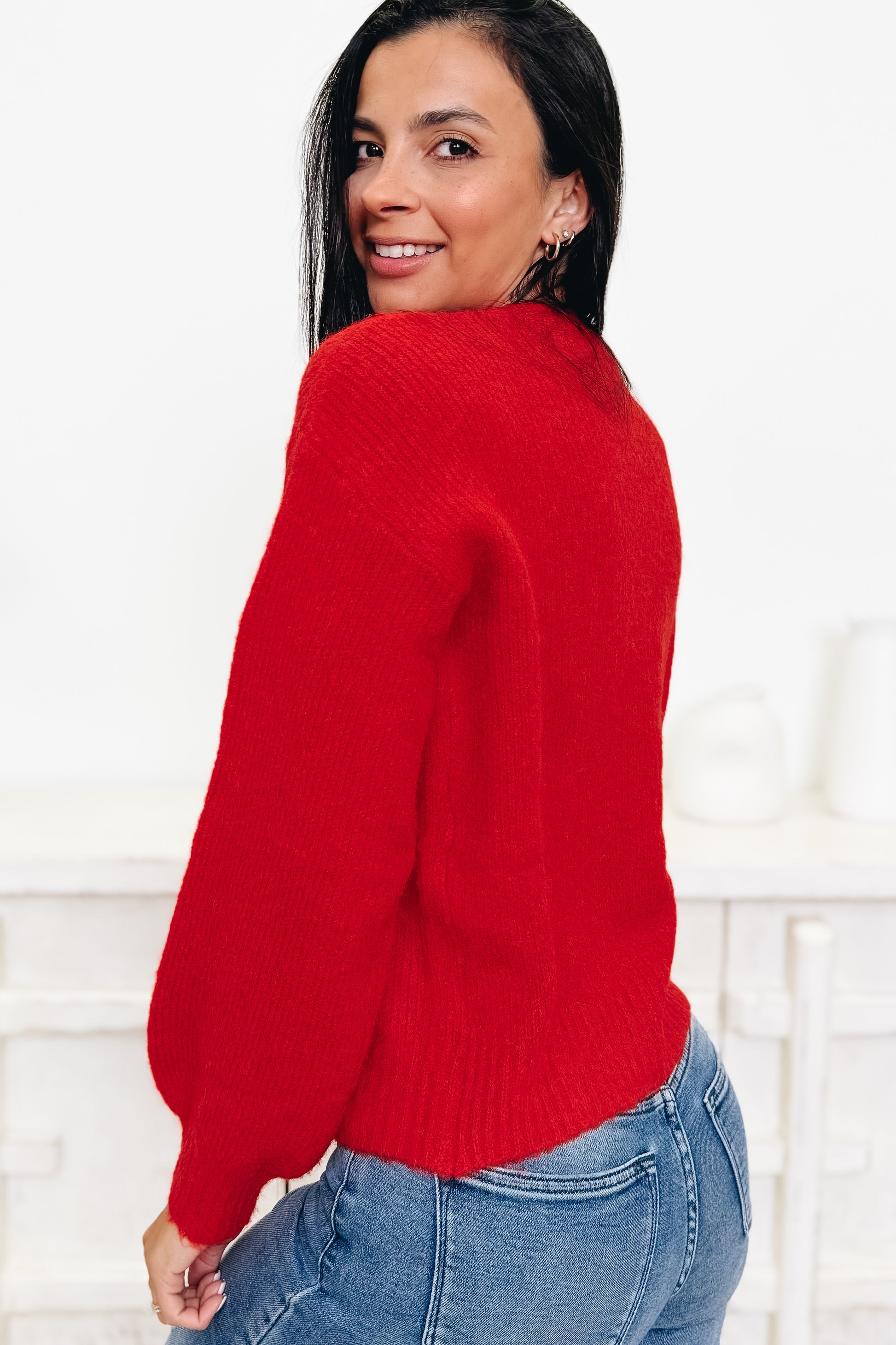 Most Wonderful Time Sequin Bow Sweater - Red Gold