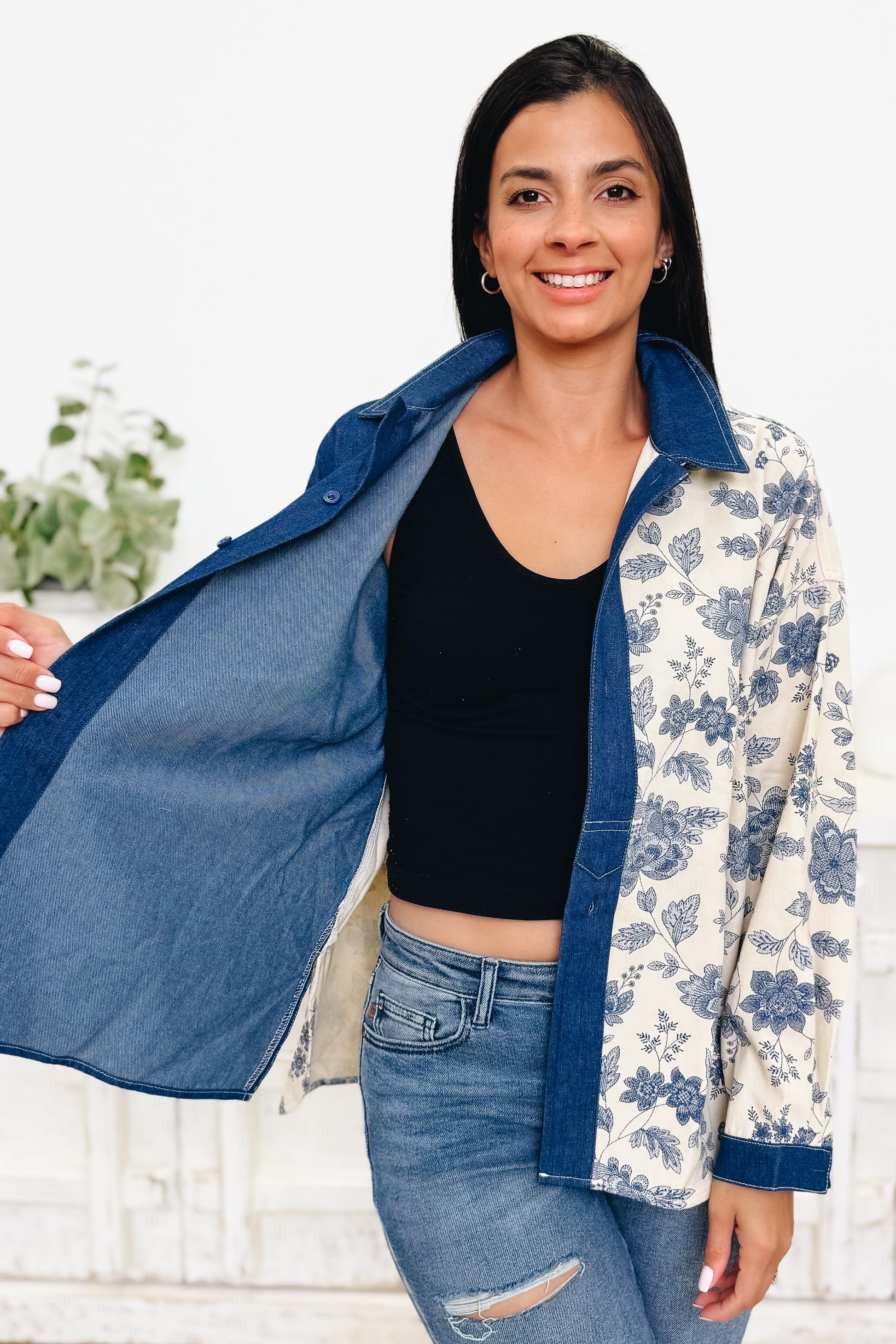 Petal Press Denim Button Down Top