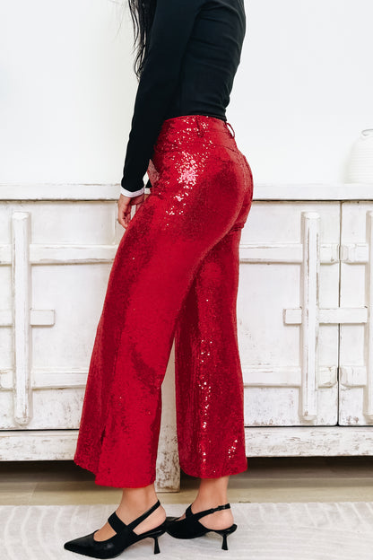 Tis' The Season Mid Rise Flare Pants - Red