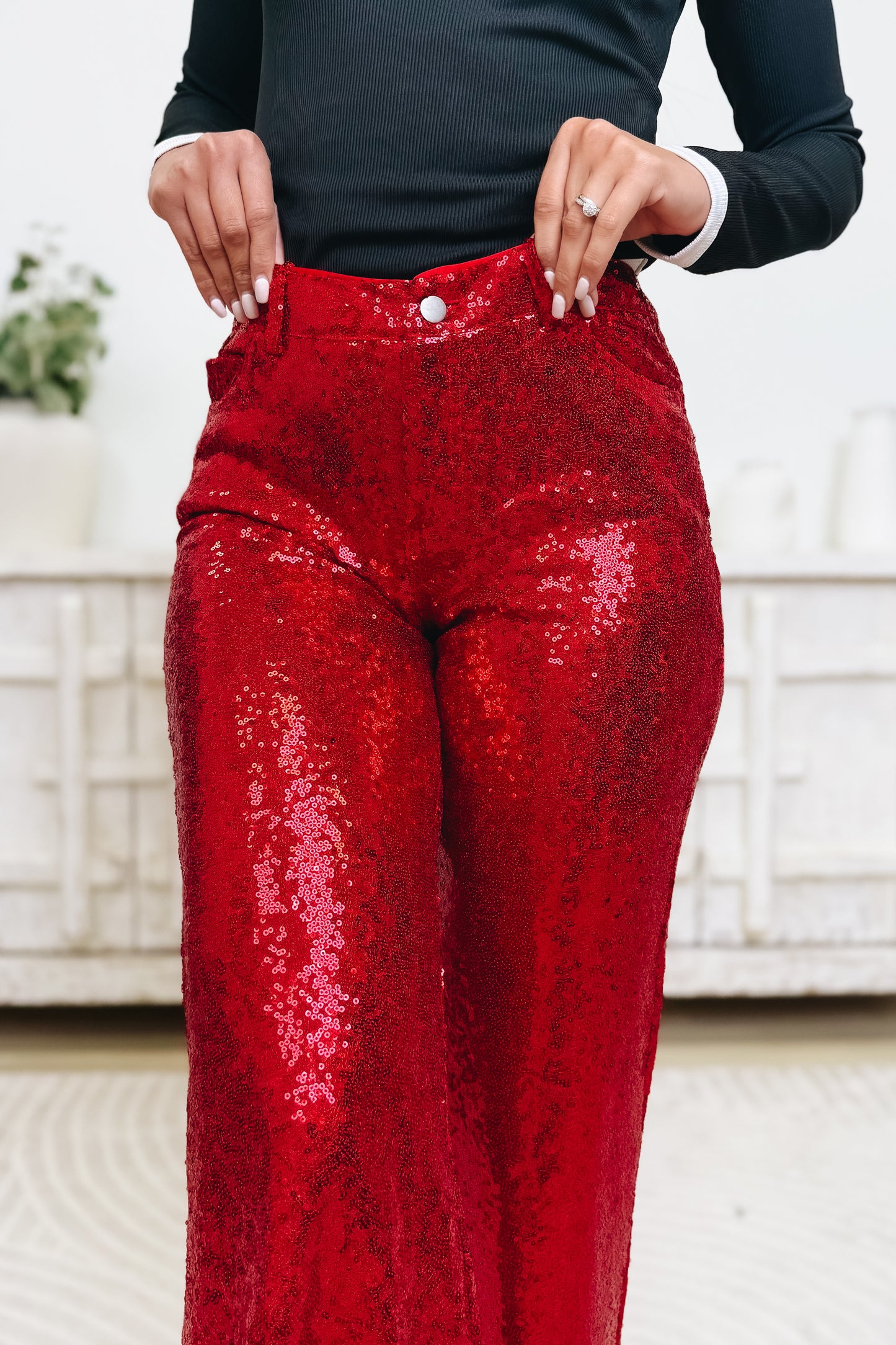 Tis' The Season Mid Rise Flare Pants - Red