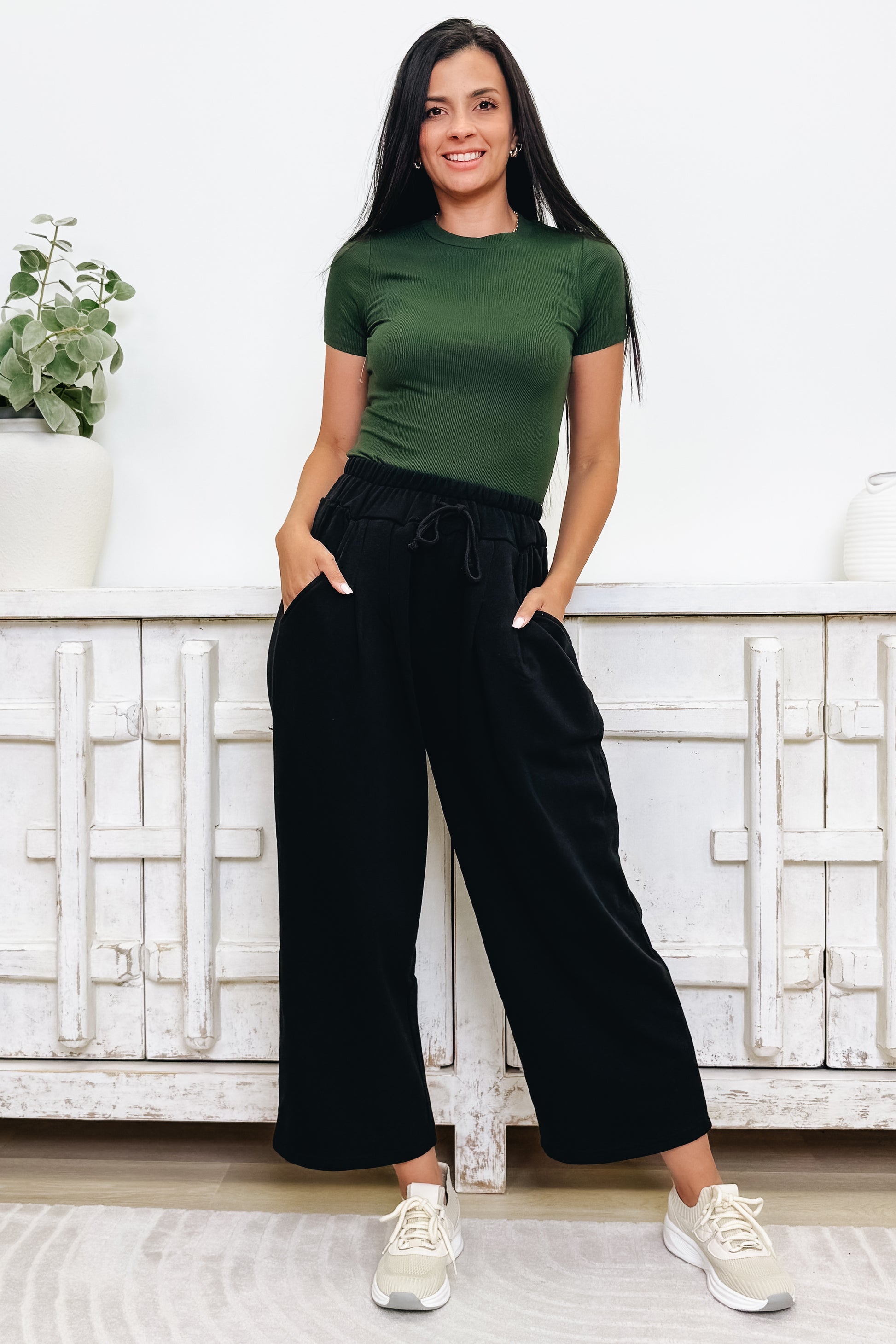 The Effortless Lounge Wide Leg Pants - Black