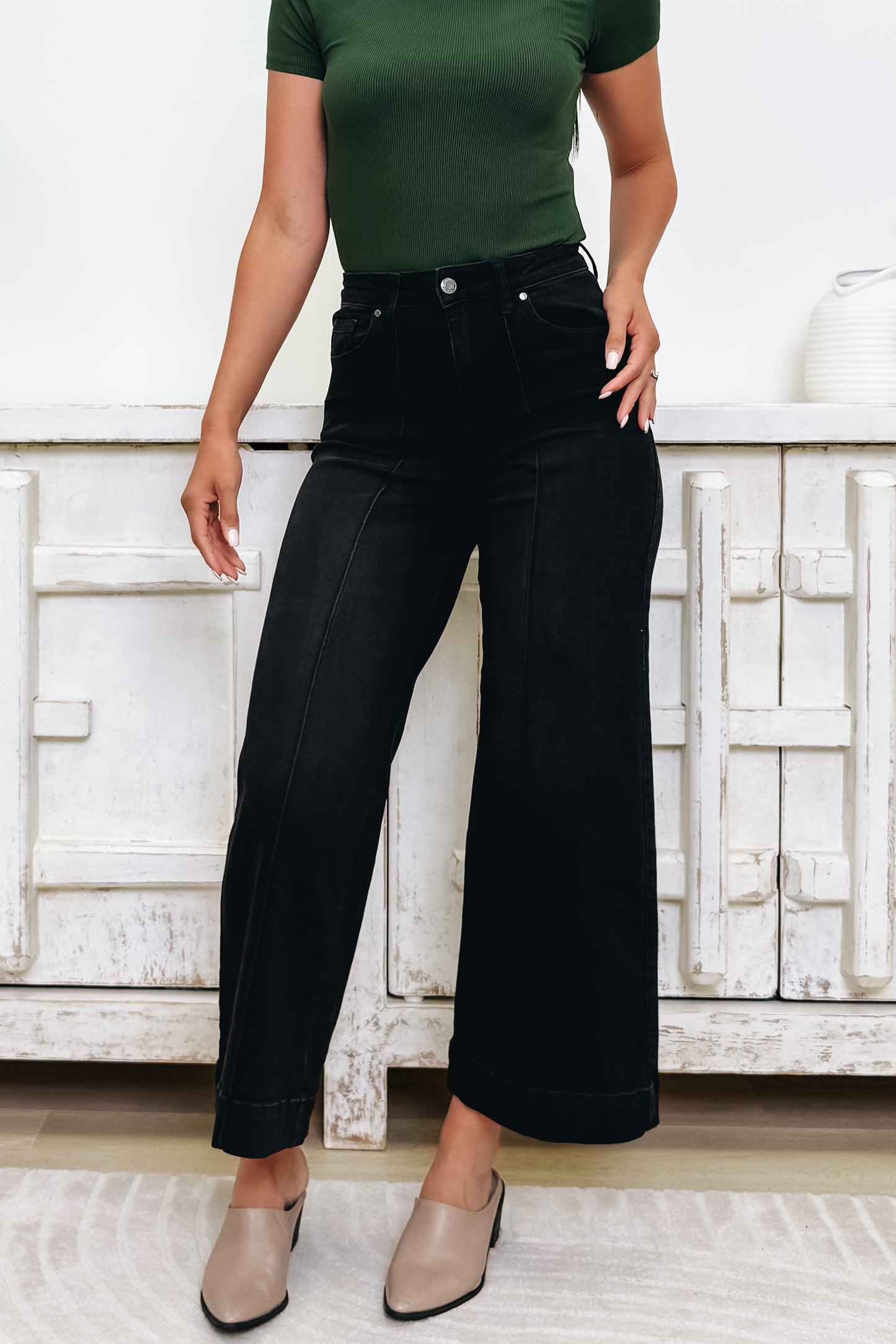 The Level Up By Anniewear - High Rise Wide Leg Jeans - 2 Colors!