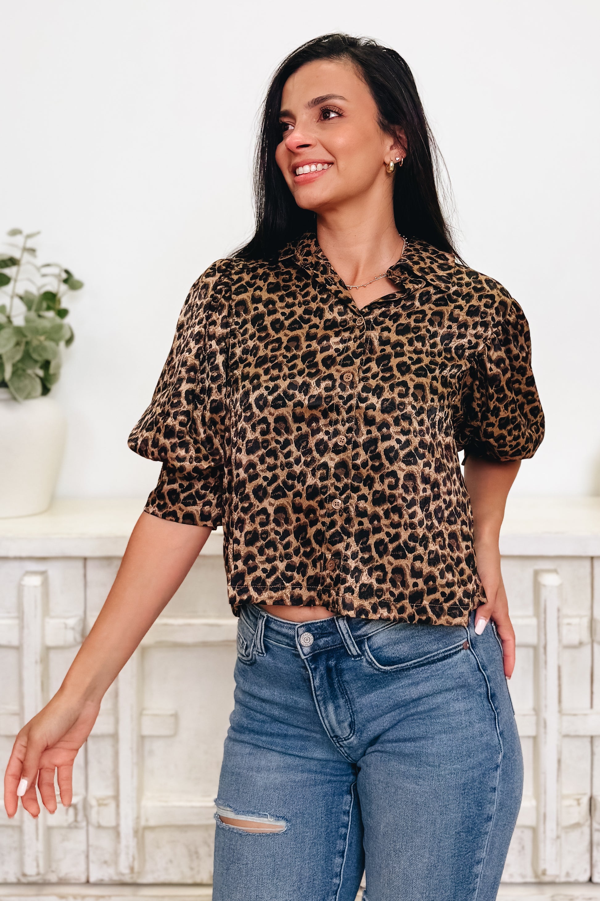 In The Spotlight Leopard Button Down Top
