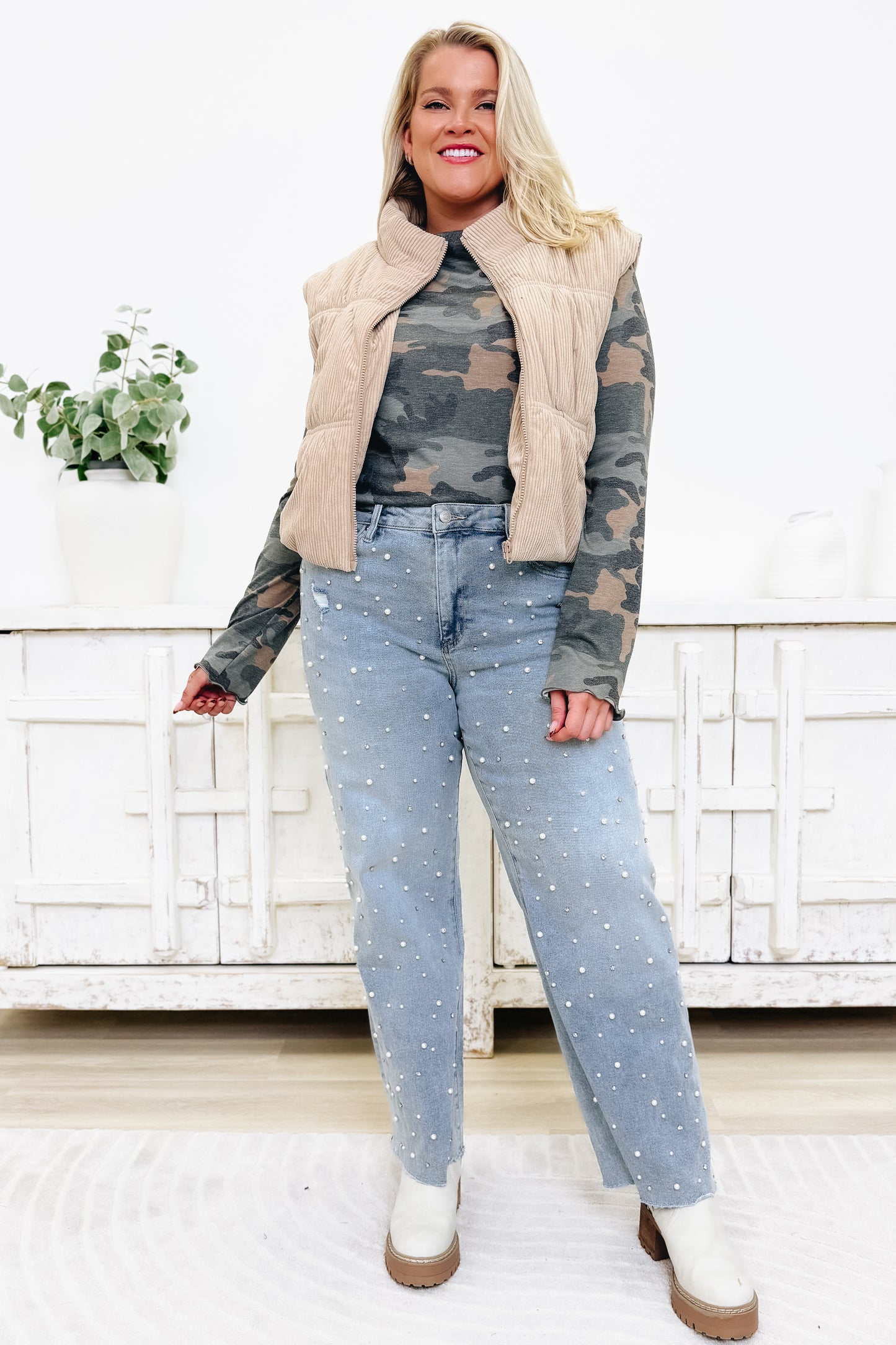 Glow Getter By Mica - High Rise Embellished Wide Leg Jeans- Grizzlies Blue