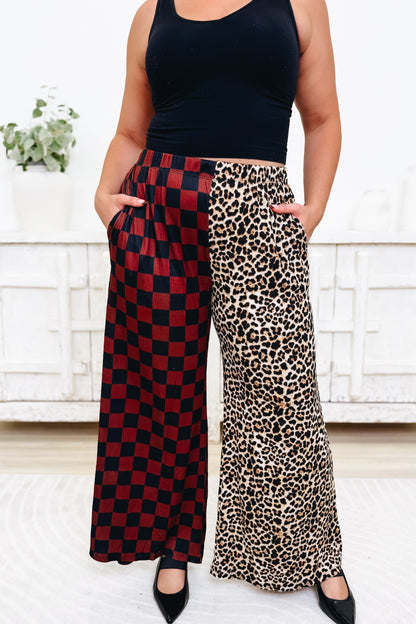 Split Decision Leopard Checkered Pants - Mocha