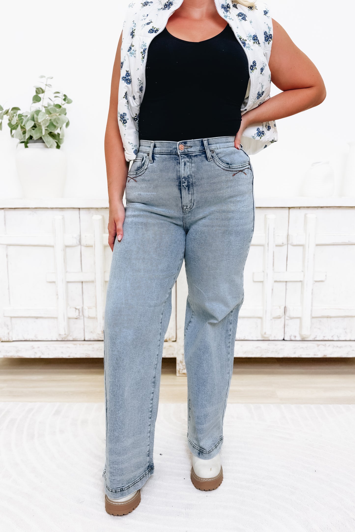 Backstage Pass By Saige Denim - High Rise Wide Leg Jeans - Medium
