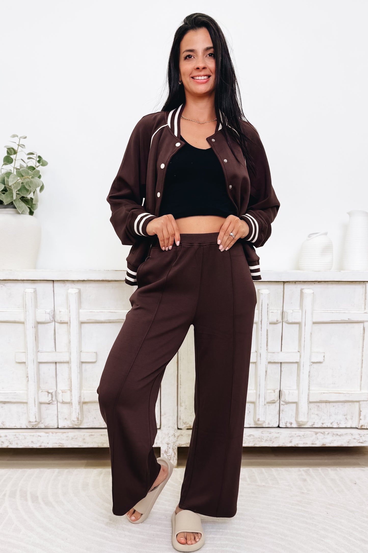 Sporty Chic Scuba Sleek Pants - Brown