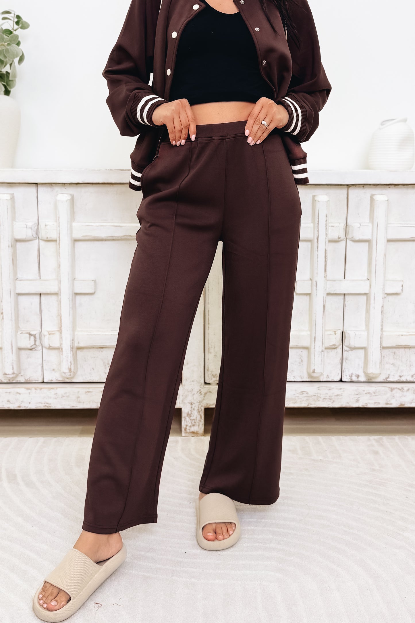 Sporty Chic Scuba Sleek Pants - Brown