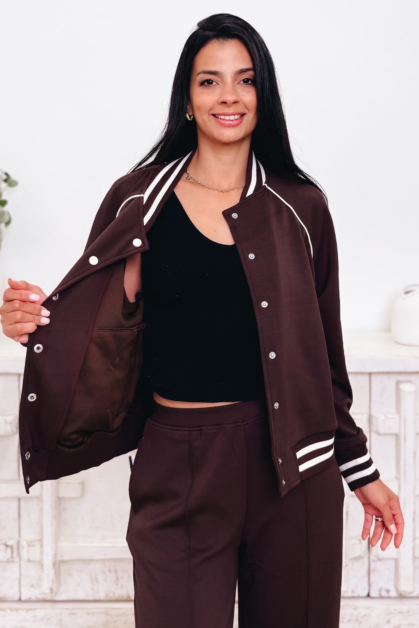 Sporty Chic Scuba Varsity Jacket