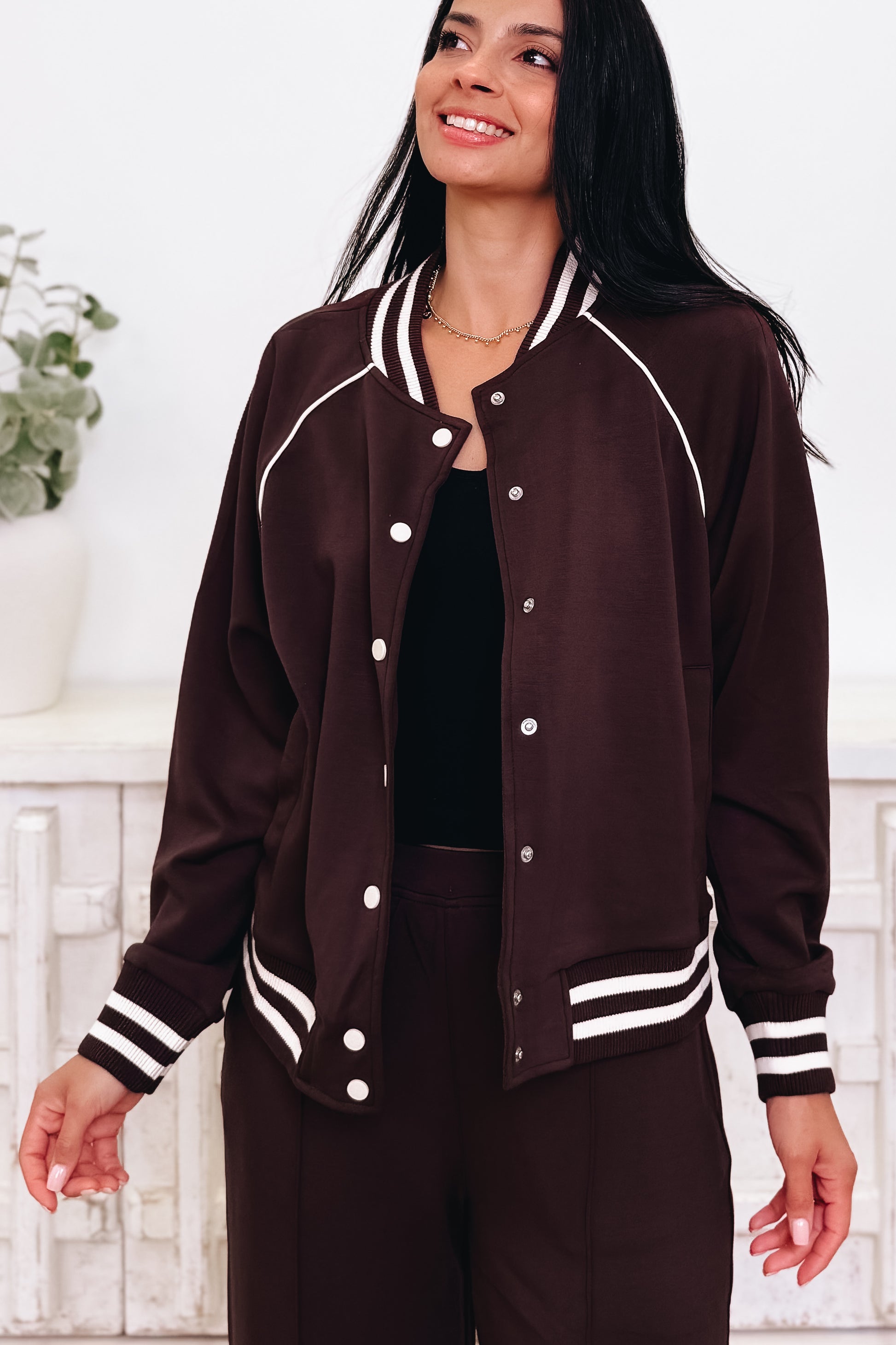 Sporty Chic Scuba Varsity Jacket