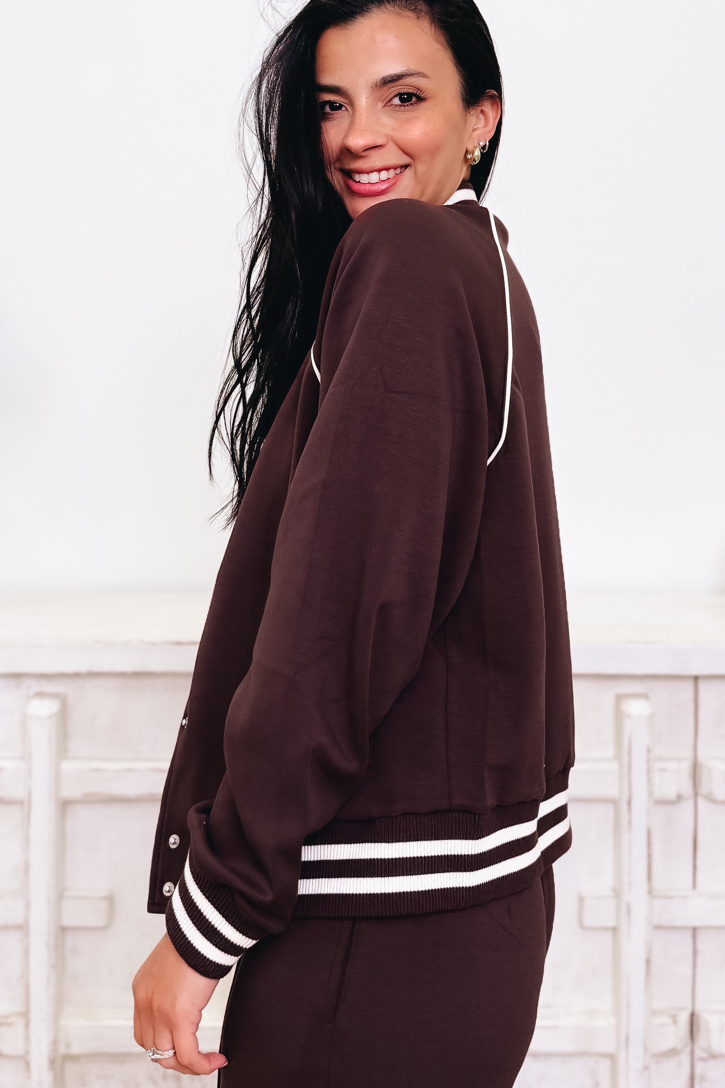 Sporty Chic Scuba Varsity Jacket