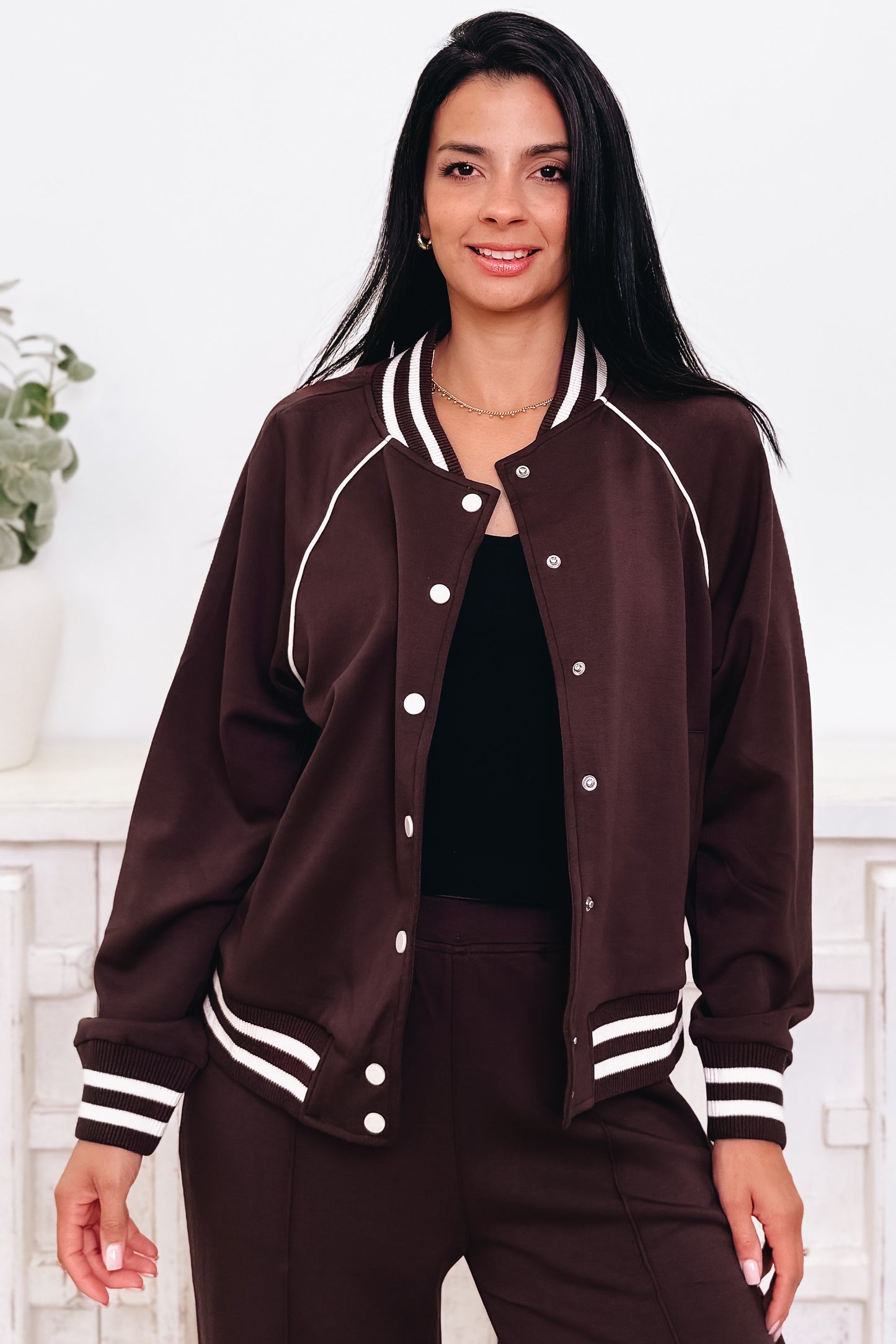Sporty Chic Scuba Varsity Jacket