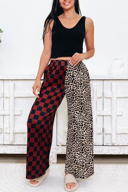Split Decision Leopard Checkered Pants - Mocha