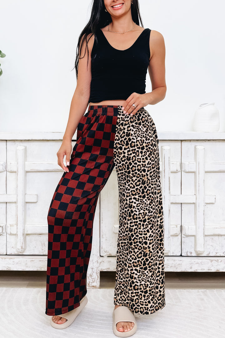 Split Decision Leopard Checkered Pants - Mocha