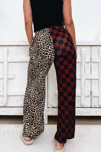 Split Decision Leopard Checkered Pants - Mocha