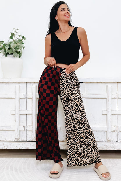 Split Decision Leopard Checkered Pants - Mocha