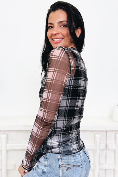 Edge Of Plaid Mesh Top - 3 Colors!