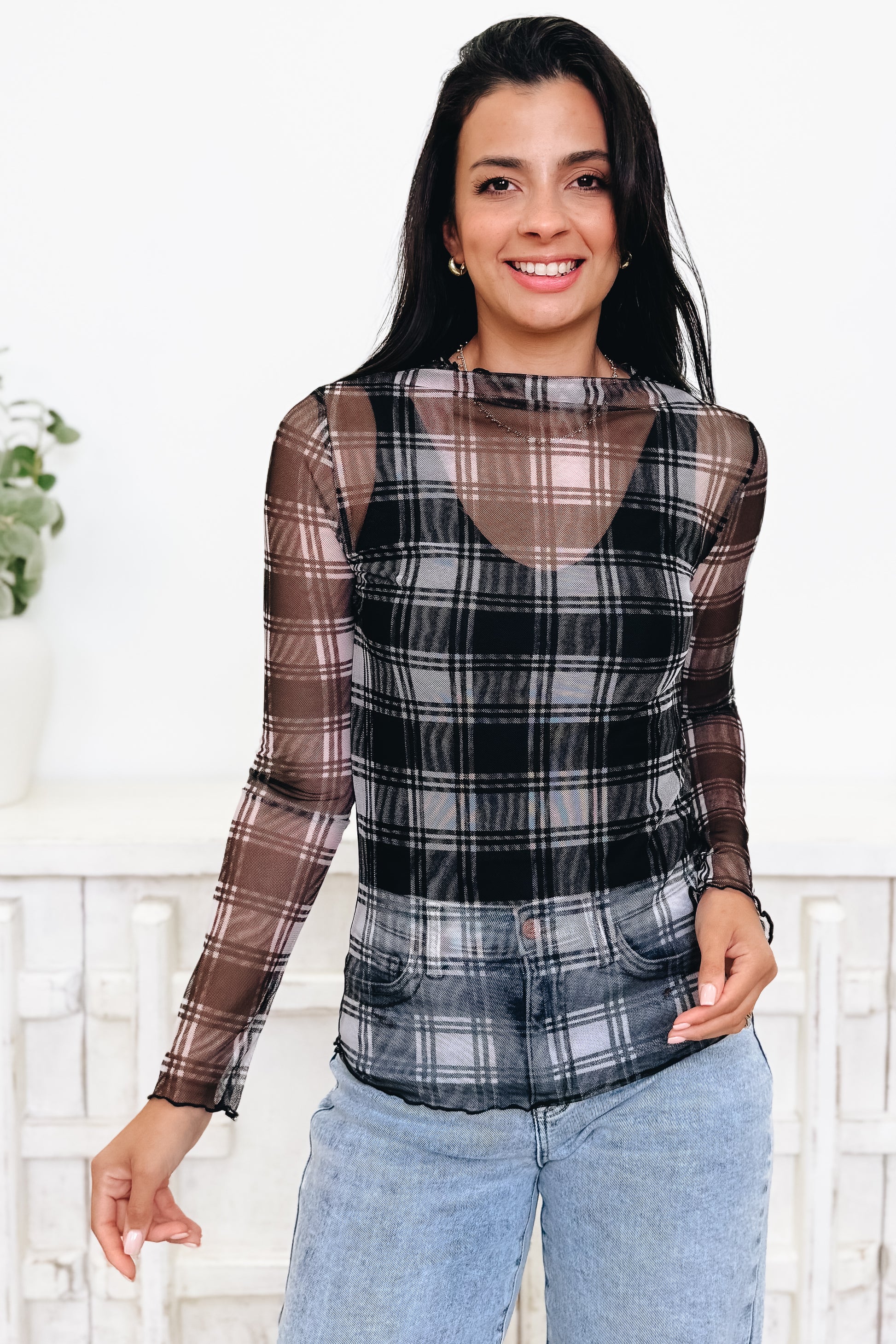 Edge Of Plaid Mesh Top - 3 Colors!