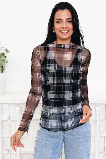 Edge Of Plaid Mesh Top - 3 Colors!