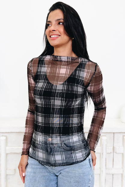 Edge Of Plaid Mesh Top - 3 Colors!