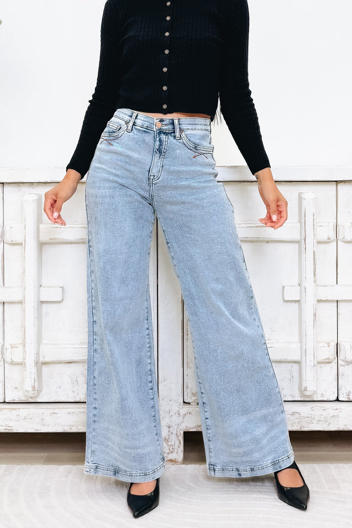 Backstage Pass By Saige Denim - High Rise Wide Leg Jeans - Medium