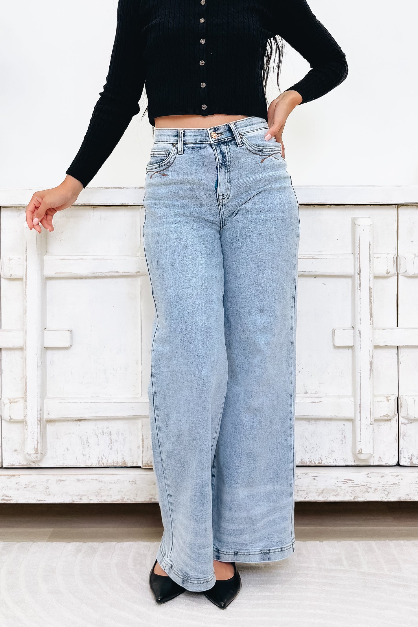 Backstage Pass By Saige Denim - High Rise Wide Leg Jeans - Medium