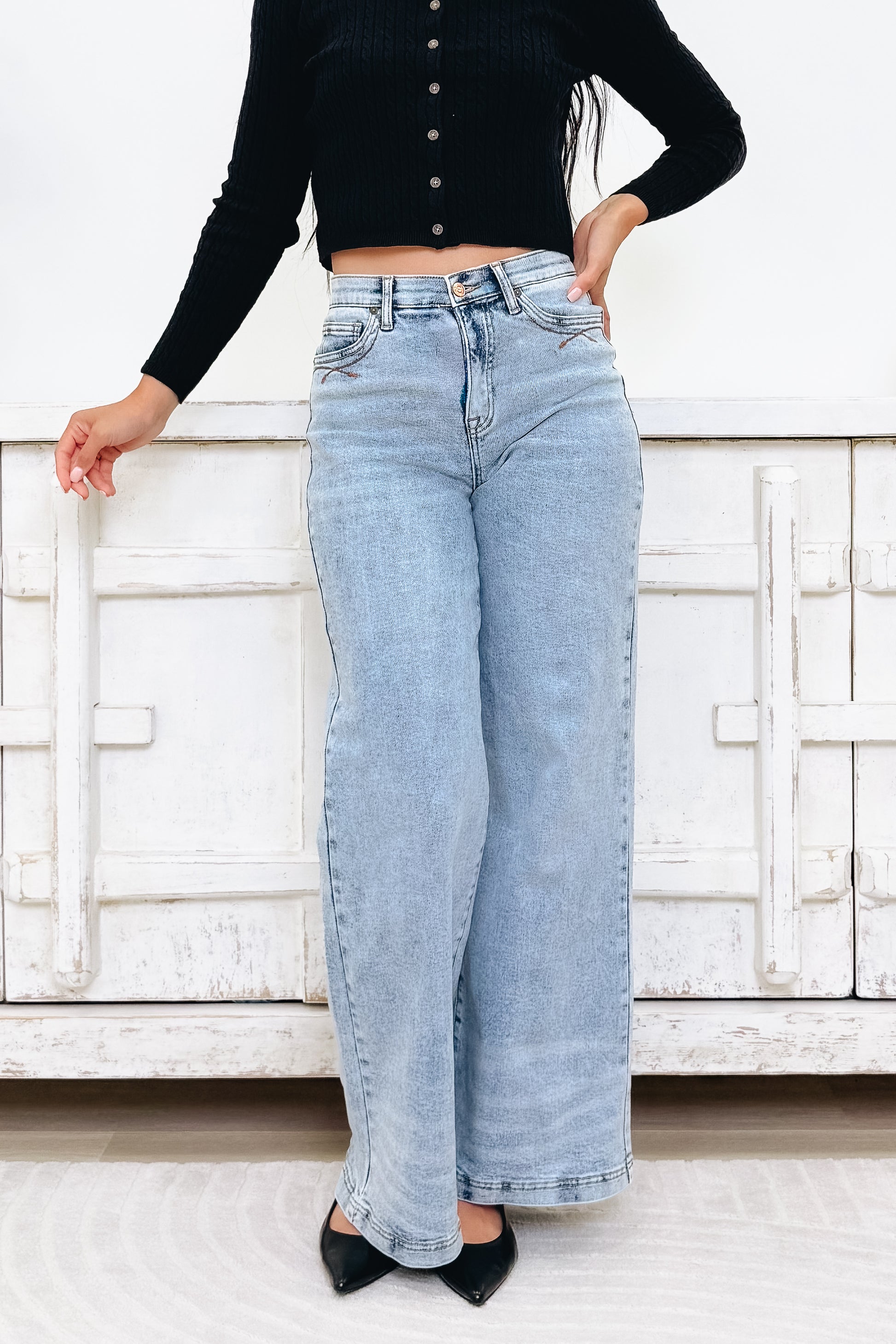 Backstage Pass By Saige Denim - High Rise Wide Leg Jeans - Medium