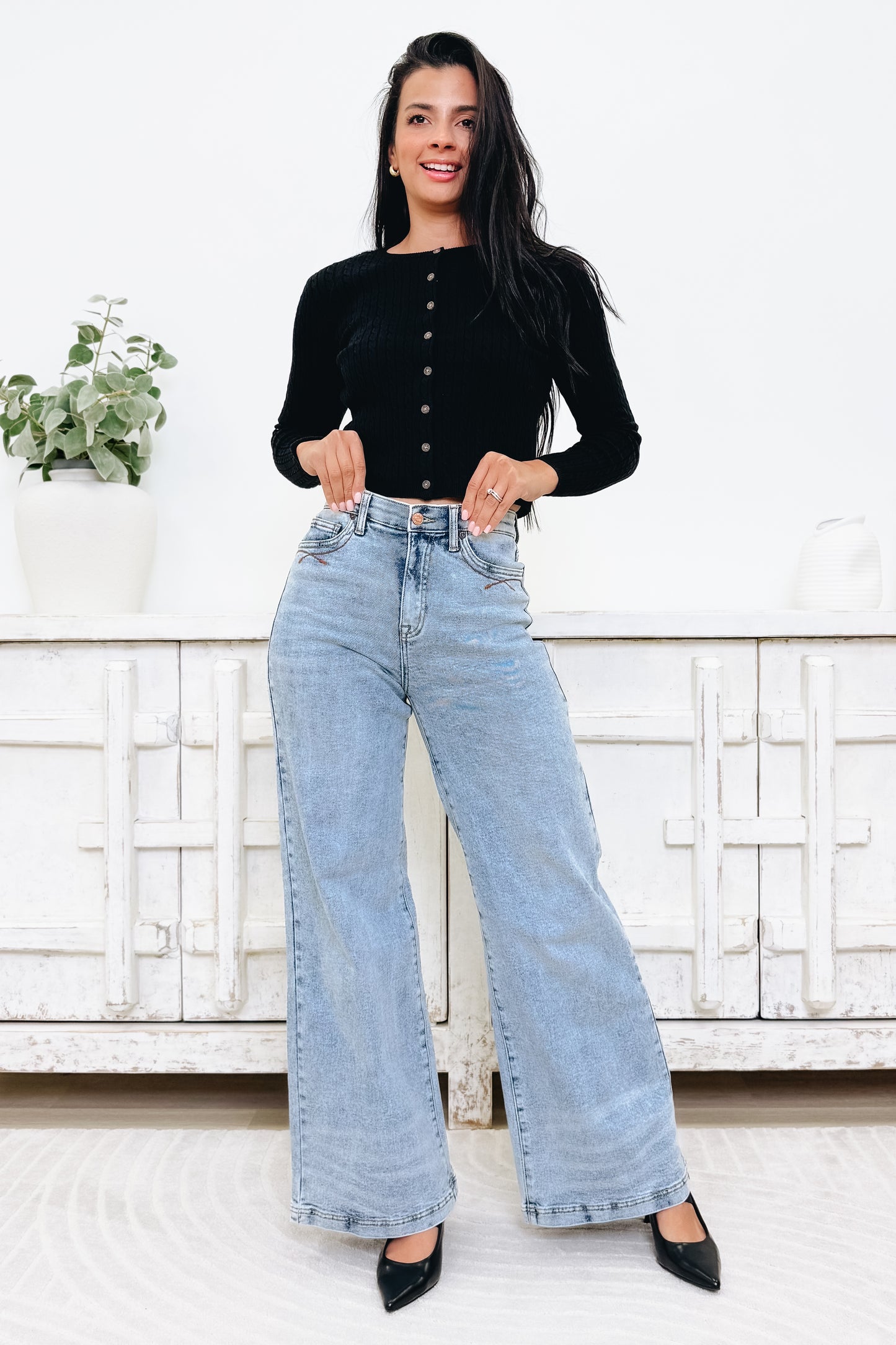 Backstage Pass By Saige Denim - High Rise Wide Leg Jeans - Medium
