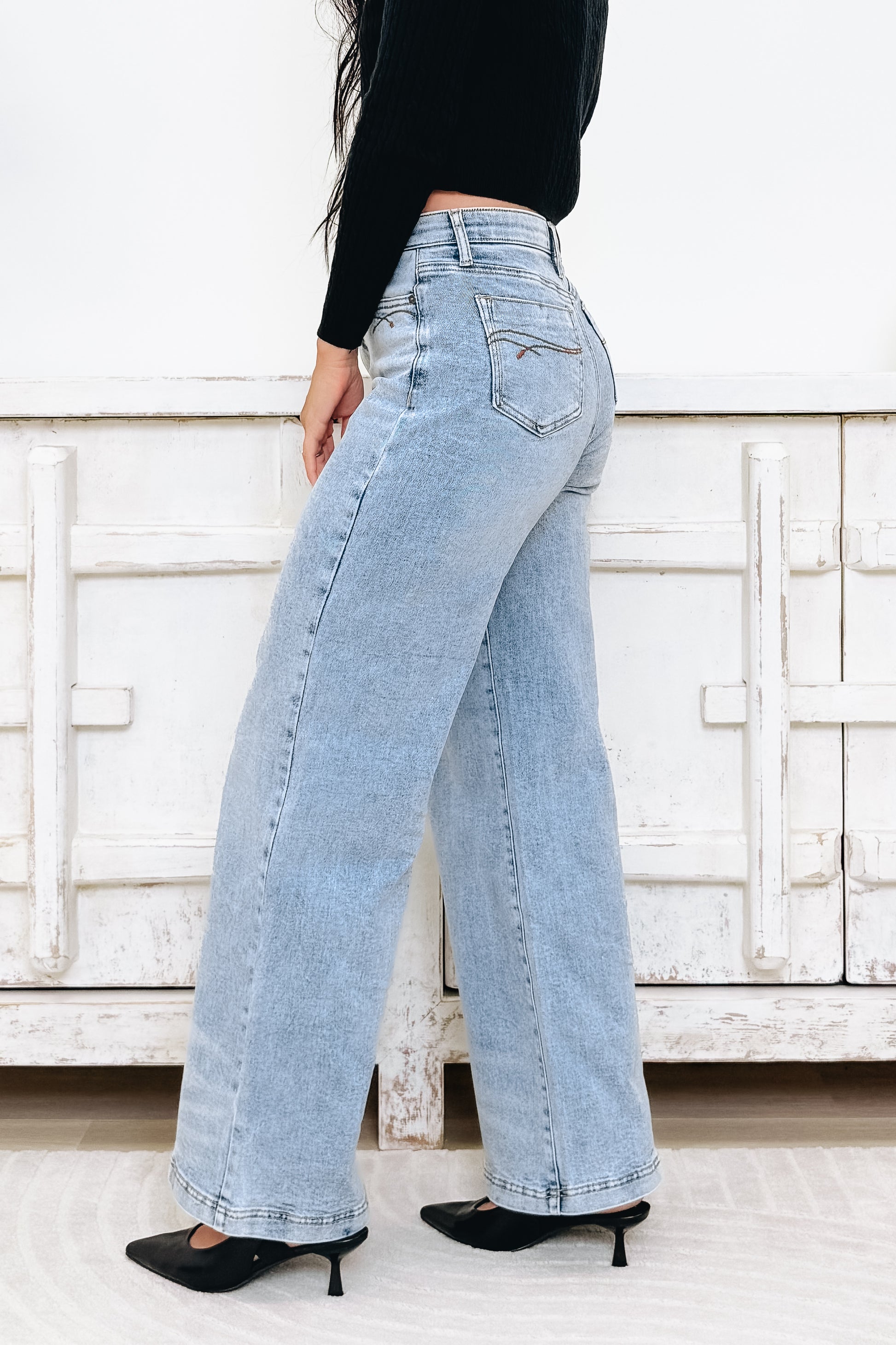 Backstage Pass By Saige Denim - High Rise Wide Leg Jeans - Medium