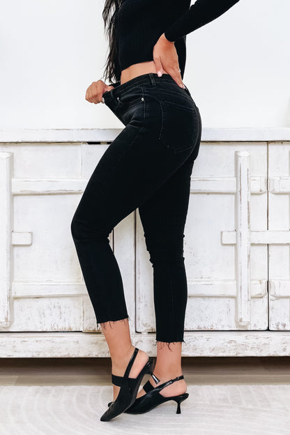 Polished & Poised By Mica - High Rise Raw Hem Skinny Jeans - Electric Black