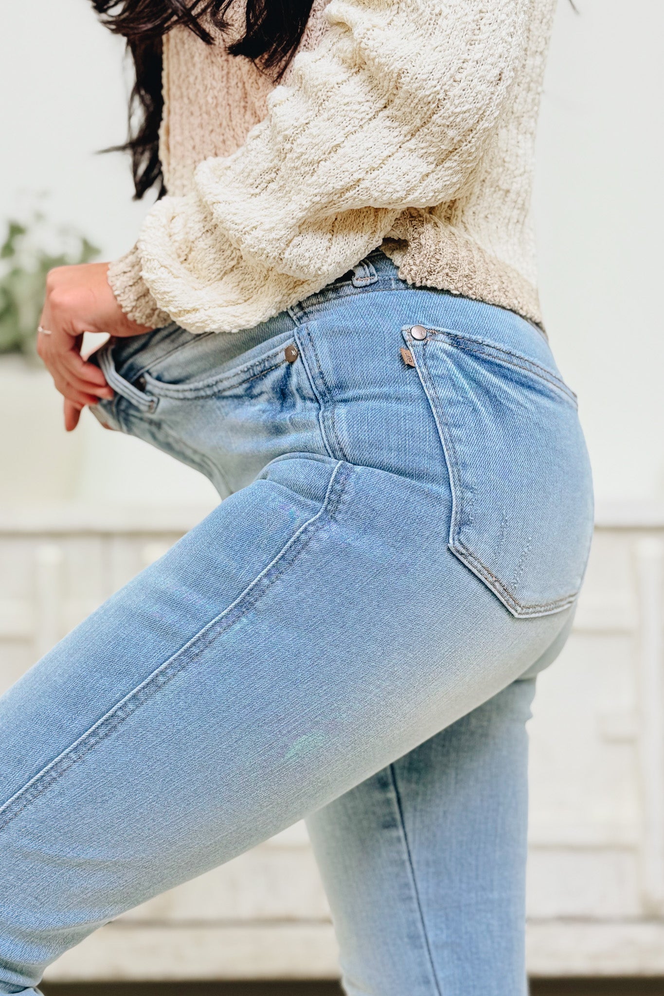 All The Way By Judy Blue - Midrise Vintage Wash Skinny Jeans - Light