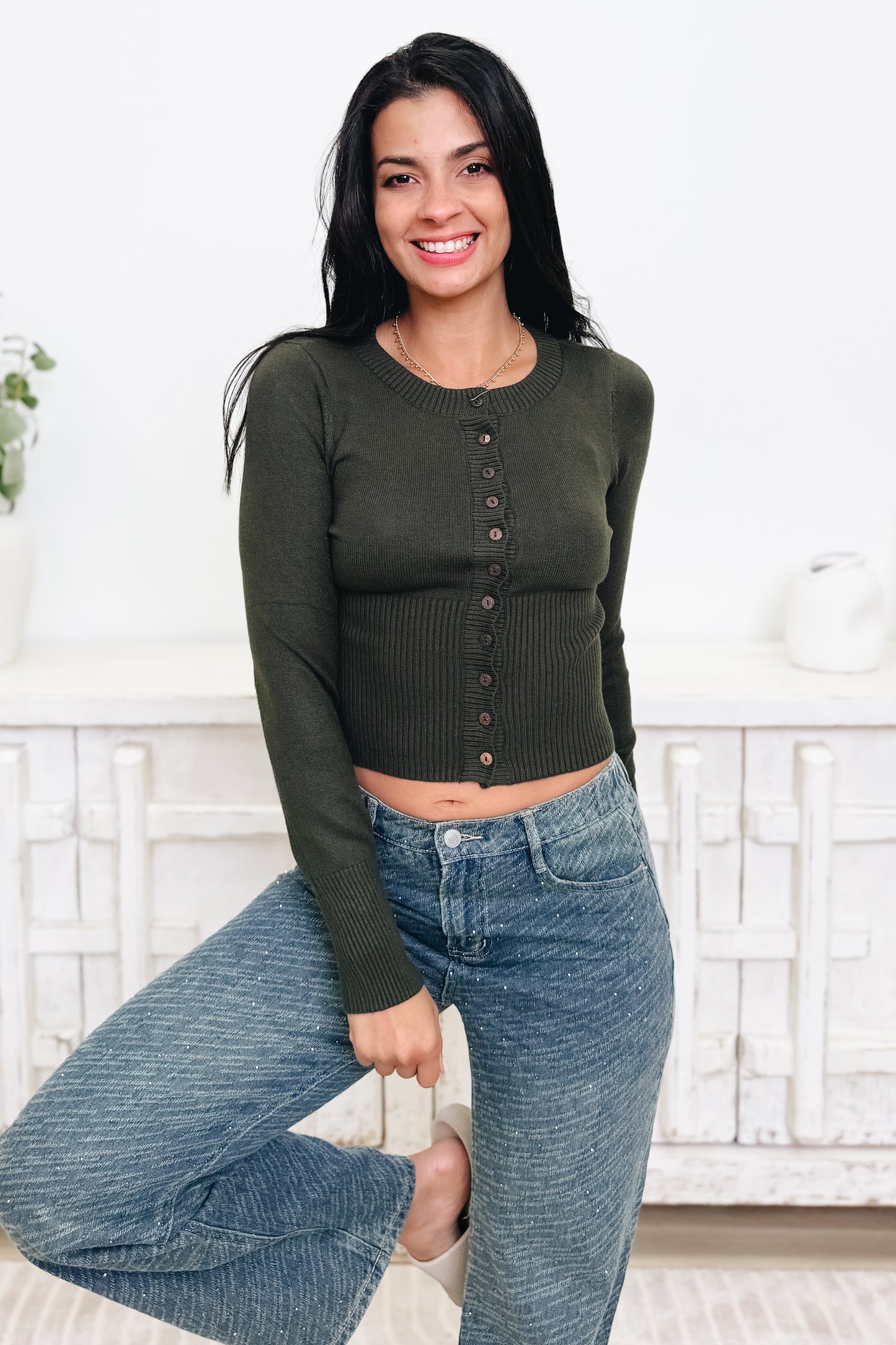 Buttoned Up Cardigan - Forest