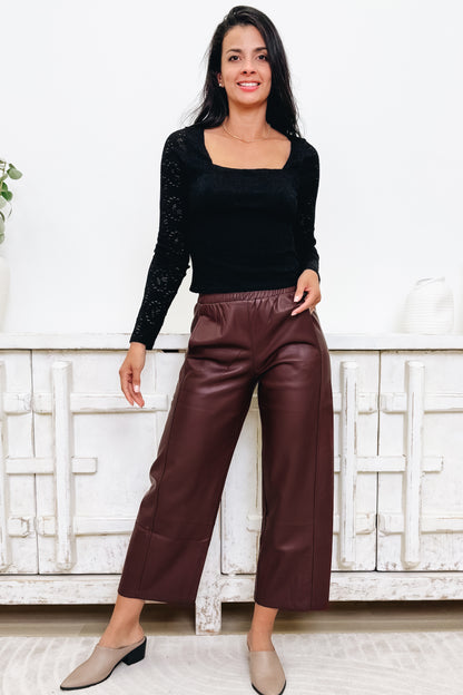 Fierce Factor Faux Leather Wide Leg Pants - Wine