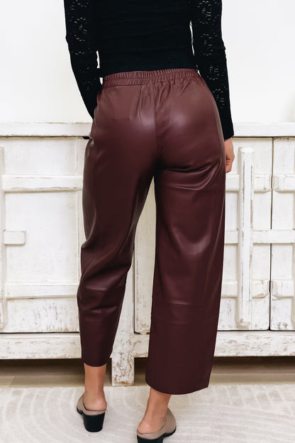 Fierce Factor Faux Leather Wide Leg Pants - Wine