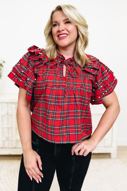 Christmas Bejeweled Plaid Top