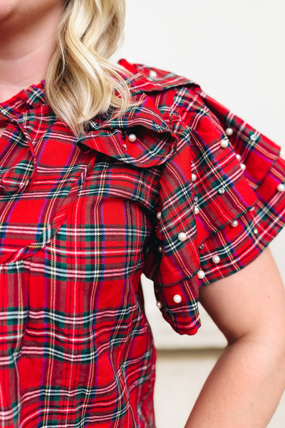 Christmas Bejeweled Plaid Top