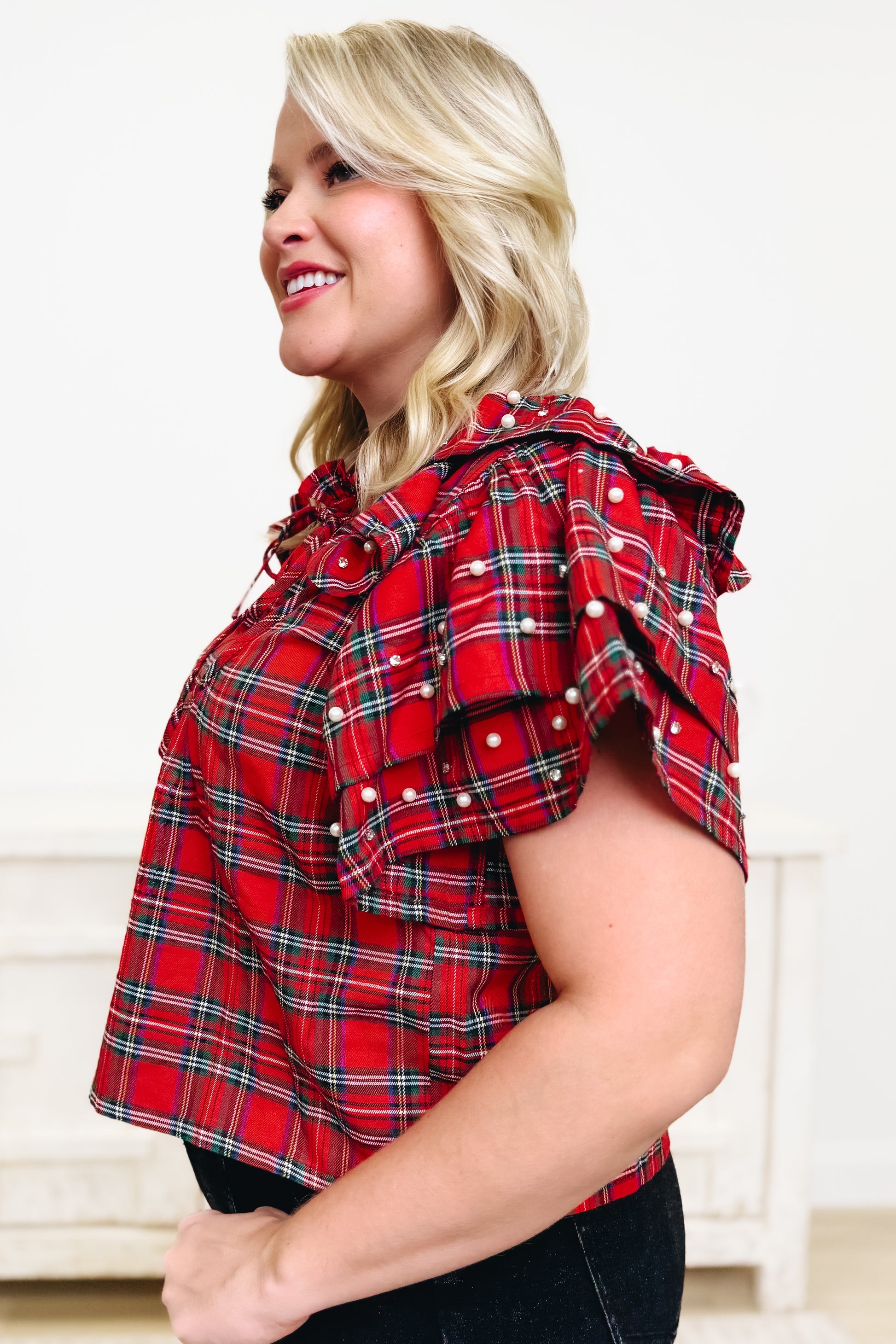 Christmas Bejeweled Plaid Top