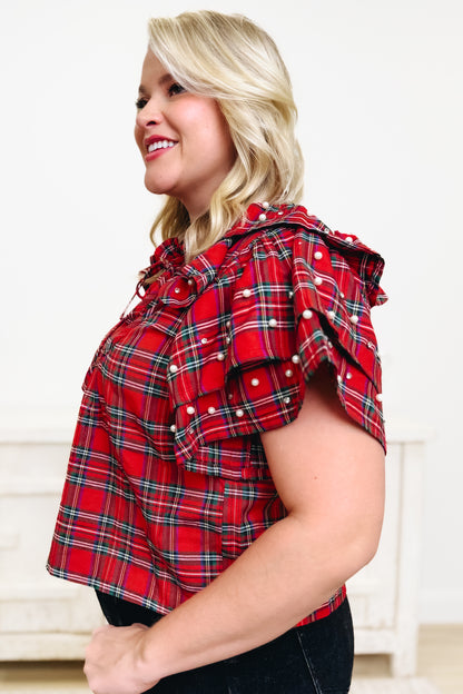 Christmas Bejeweled Plaid Top
