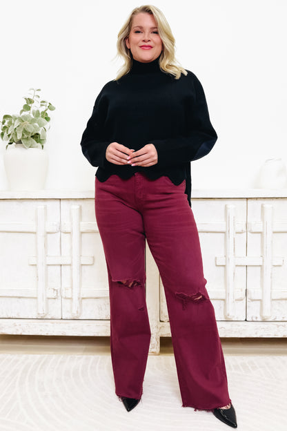 True Obsession By Denim BAR Label - High Rise Wide Leg Tummy Control Jeans - Burgundy