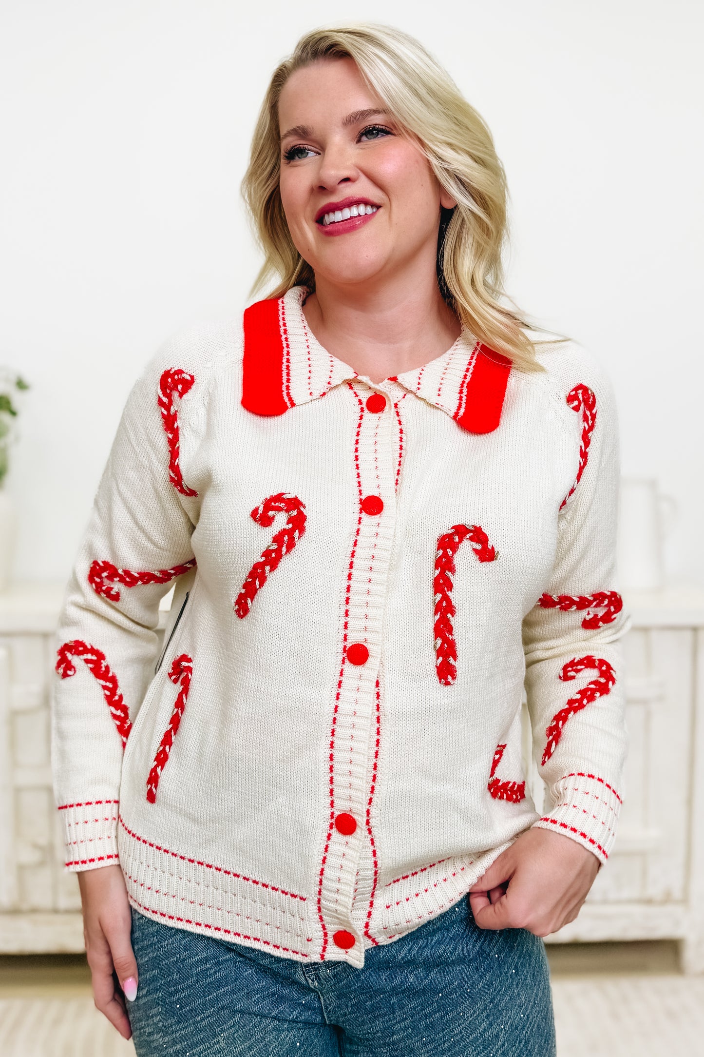 Candy Cane Train Button Down Sweater