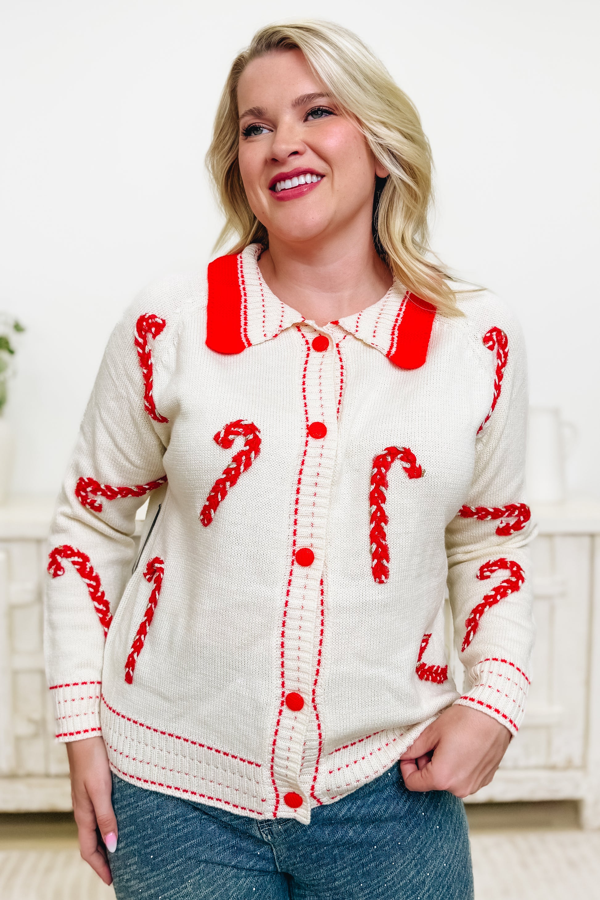 Candy Cane Train Button Down Sweater