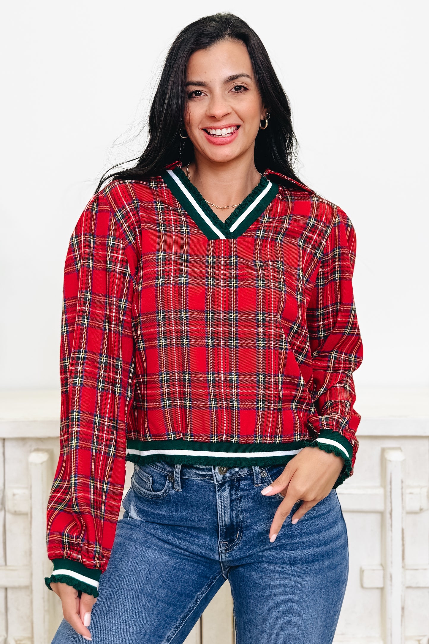'Tis The Season Plaid Top