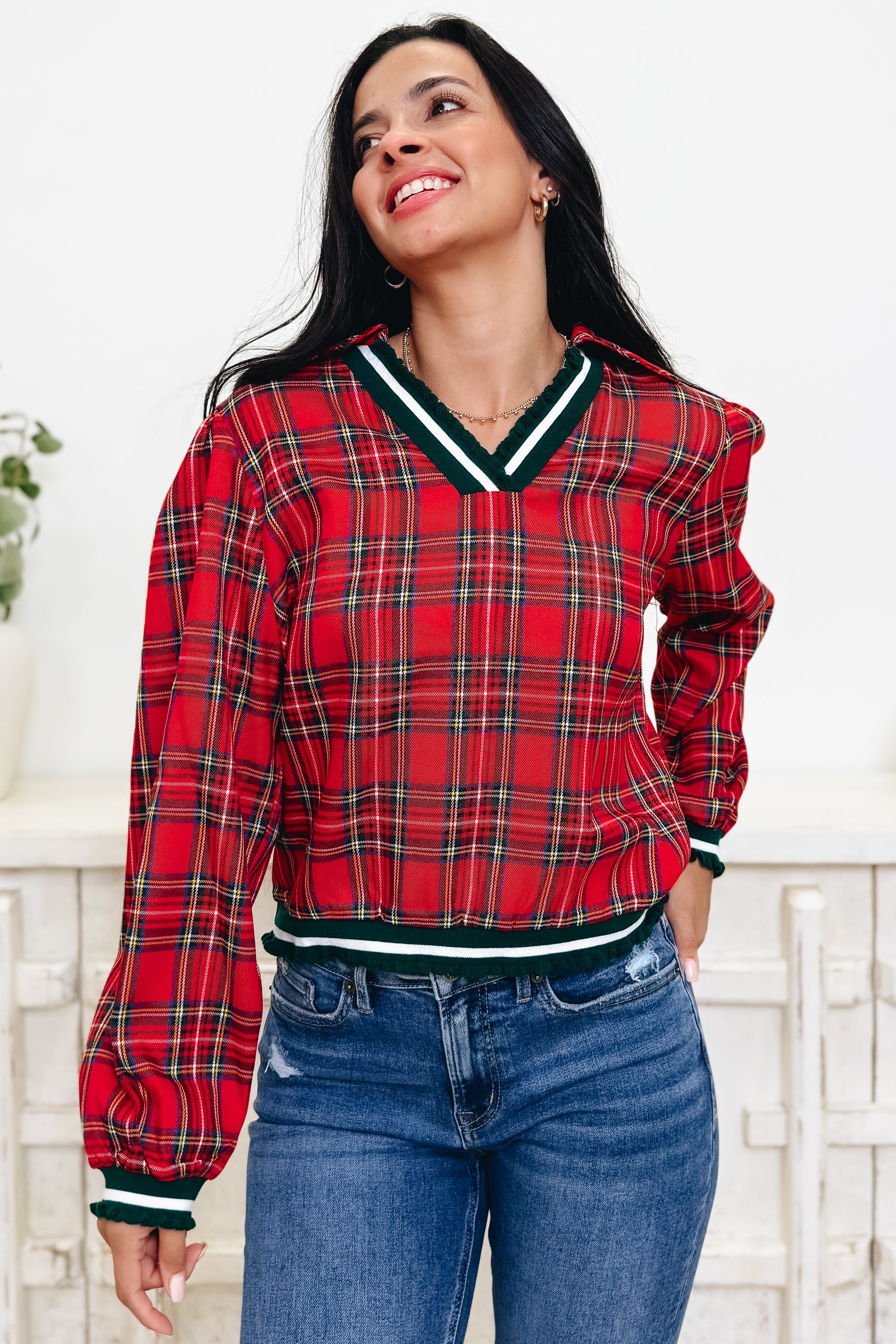 'Tis The Season Plaid Top