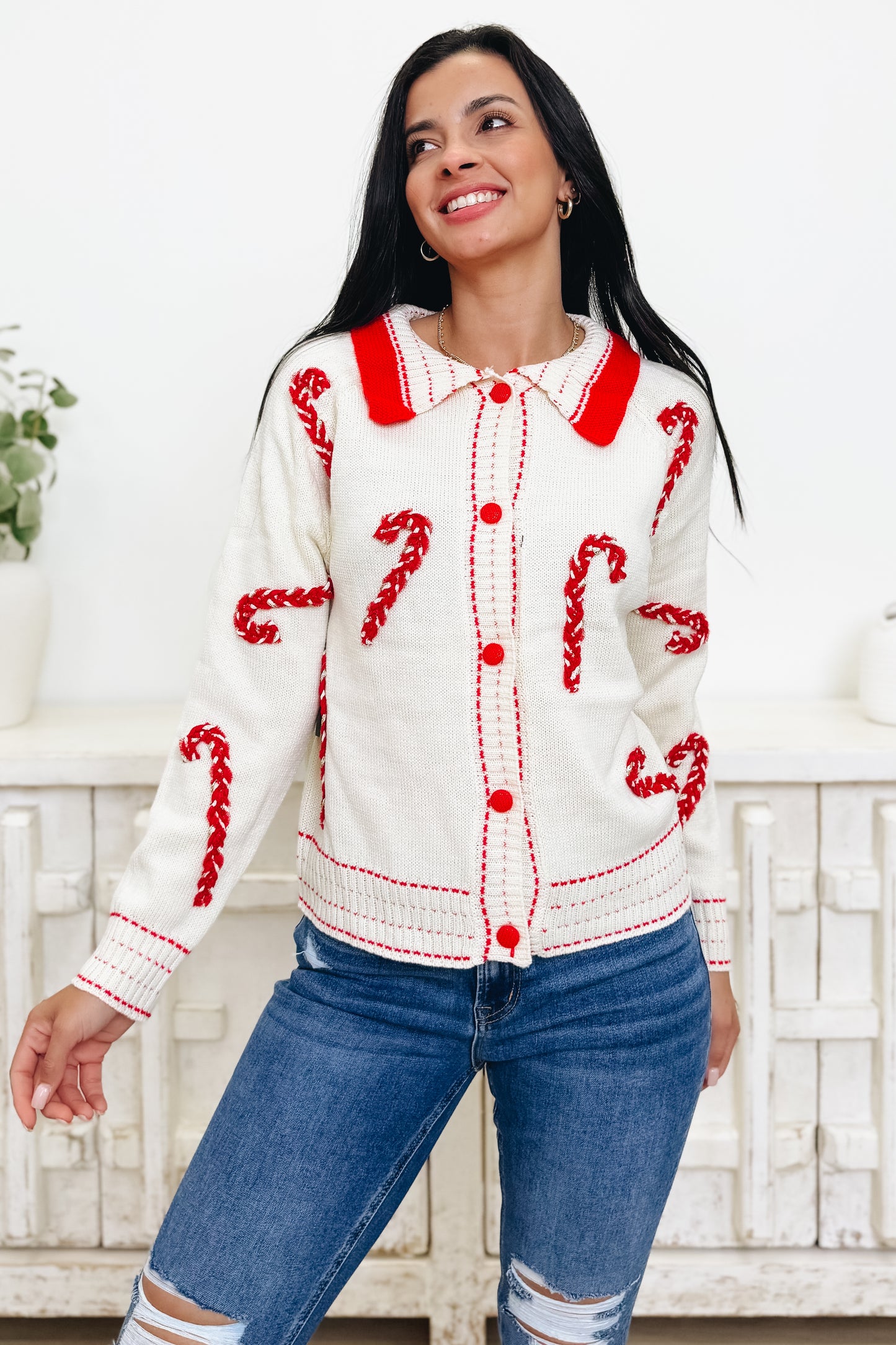 Candy Cane Train Button Down Sweater