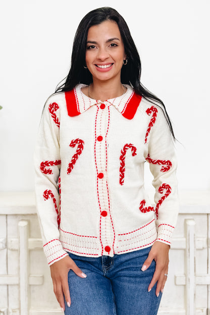 Candy Cane Train Button Down Sweater