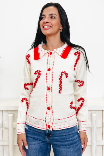 Candy Cane Train Button Down Sweater