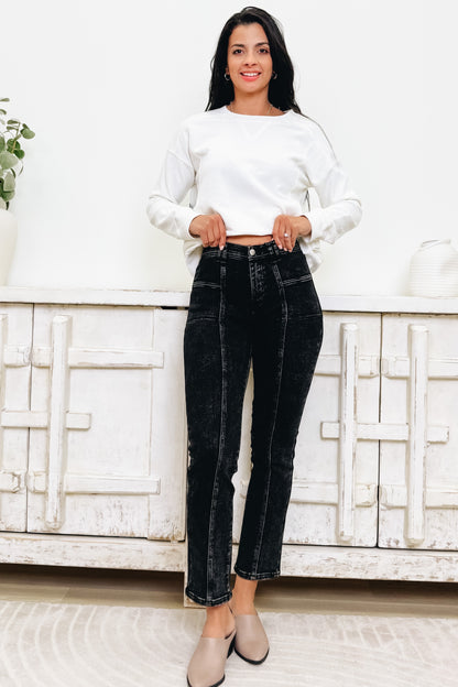 All Nighter By Saige Denim - Mid Rise Slim Straight Jeans - Black