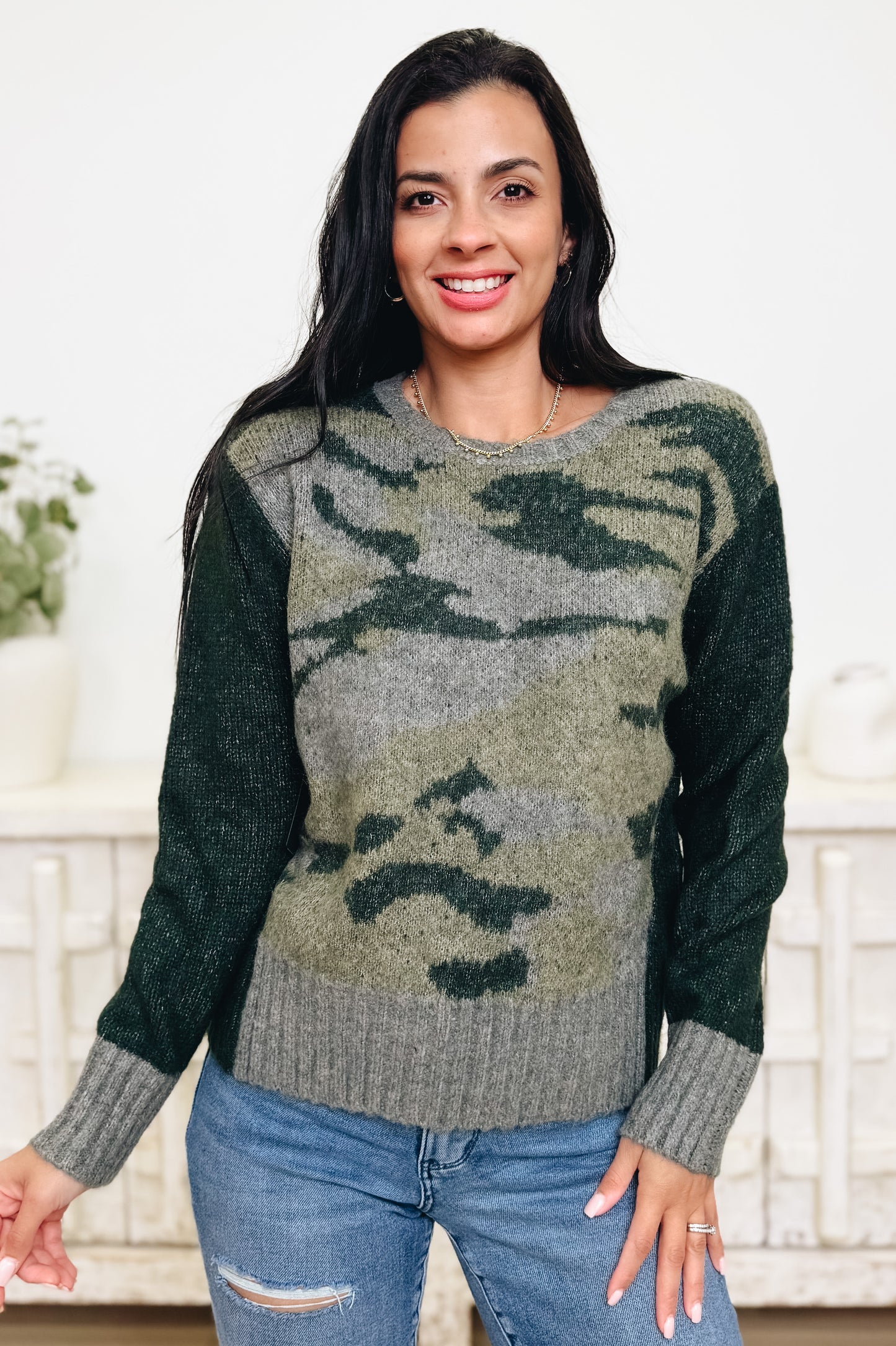 Seek & You Shall Find Camo Sweater