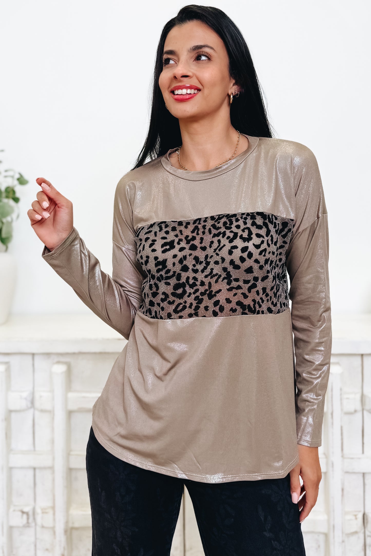 Shimmering Ferocity Leopard Top - 2 Colors!