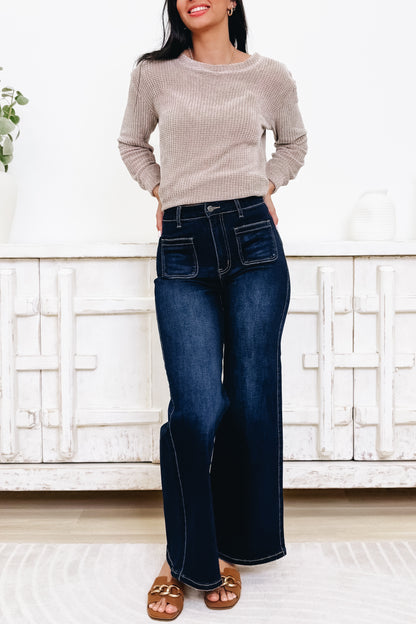 Trend Setter By Anniewear - High Rise Flare Jeans - Dark Denim